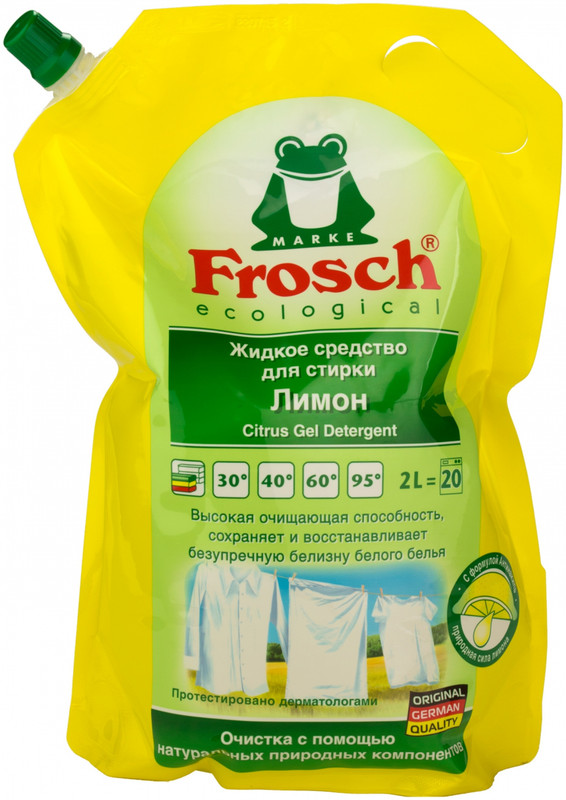Гель для прання FROSCH Лимон, для білої білизни, автомат, 2л